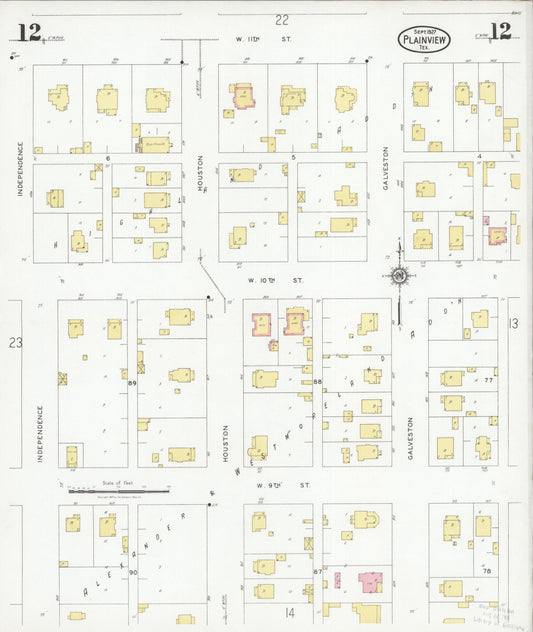 Sanborn Fire Insurance Map from Plainview, Hale County, Texas (1927), Sheet #0012 - Historic Sanborn Fire Insurance Map Print, vintage old map wall art, antique decor, genealogy gift, Texas Texas map