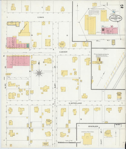 Sanborn Fire Insurance Map from Grandview, Johnson County, Texas (1905), Sheet #0002 - Historic Sanborn Fire Insurance Map Print, vintage old map wall art, antique decor, genealogy gift, Texas Texas map