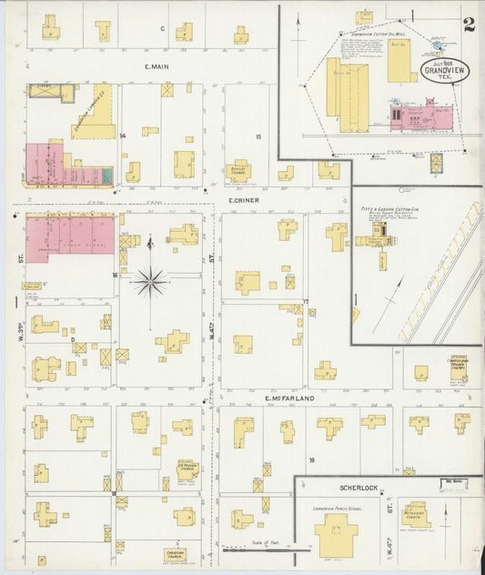 Sanborn Fire Insurance Map from Grandview, Johnson County, Texas (1905), Sheet #0002 - Historic Sanborn Fire Insurance Map Print, vintage old map wall art, antique decor, genealogy gift, Texas Texas map