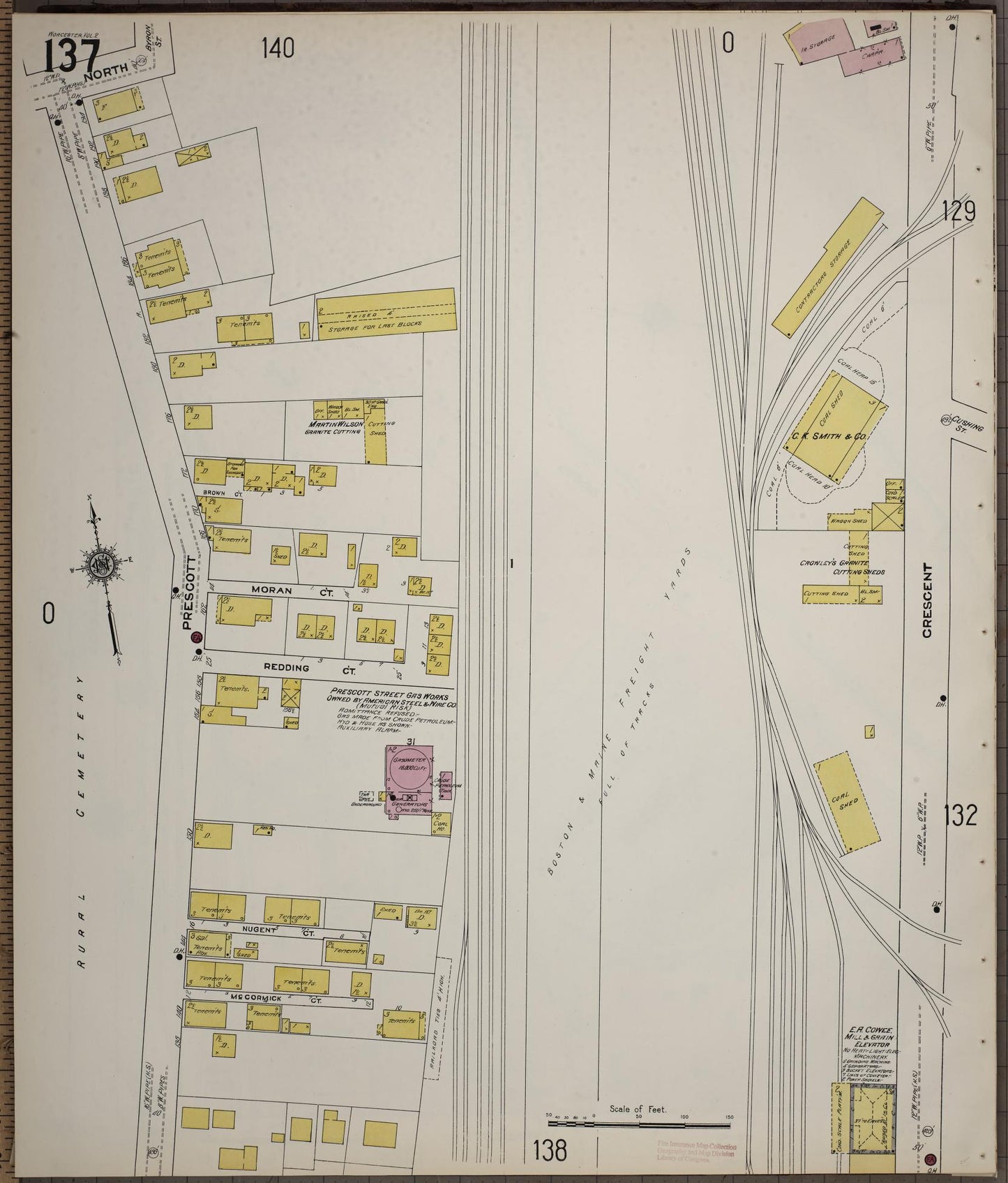 Sanborn Fire Insurance Map from Worcester, Worcester County, Massachusetts (1910), Sheet #0137 - Complete Map Set gallery image, historic Sanborn map, vintage wall art, Massachusetts Massachusetts