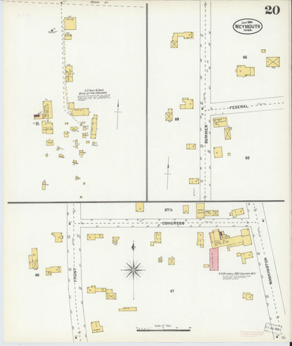 Sanborn Fire Insurance Map from Weymouth, Norfolk County, Massachusetts (1904), Sheet #0020 - Historic Sanborn Fire Insurance Map Print, vintage old map wall art, antique decor, genealogy gift, Massachusetts Massachusetts map