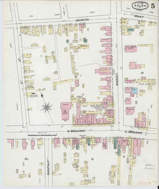 Sanborn Fire Insurance Map from Salem, Salem County, New Jersey (1891), Sheet #0005 - Historic Sanborn Fire Insurance Map Print, vintage old map wall art, antique decor, genealogy gift, New Jersey New Jersey map