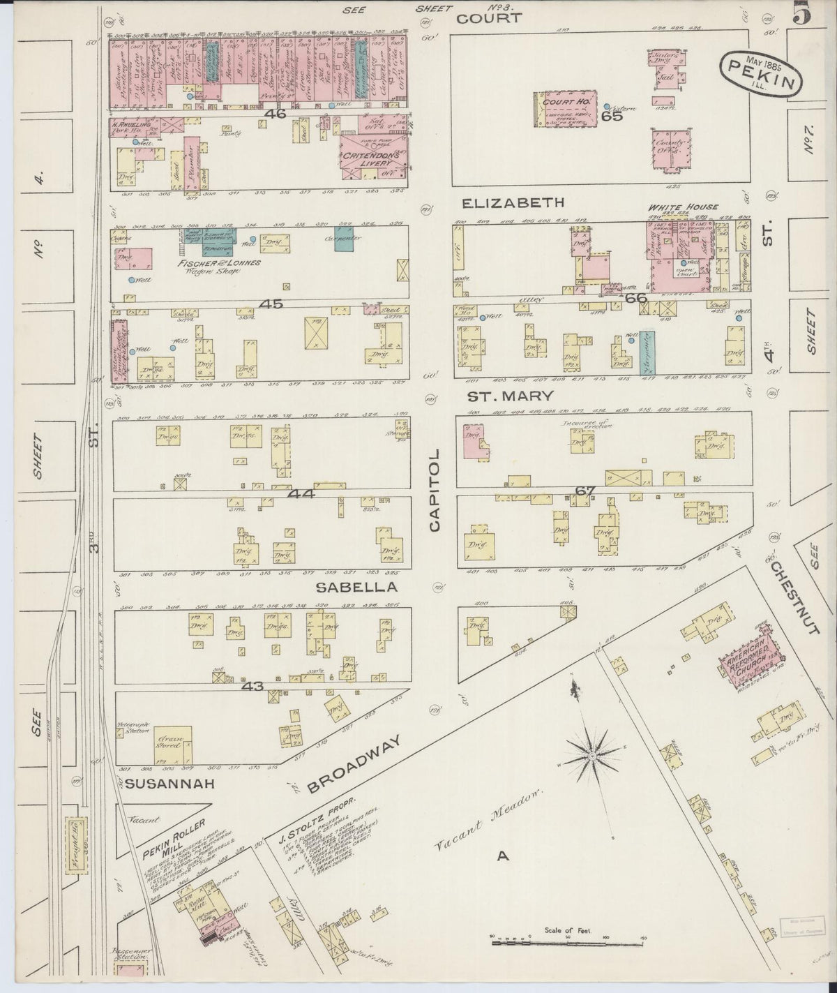 Sanborn Fire Insurance Map from Pekin, Tazewell County, Illinois (1885), Sheet #0005 - Complete Map Set gallery image, historic Sanborn map, vintage wall art, Illinois Illinois