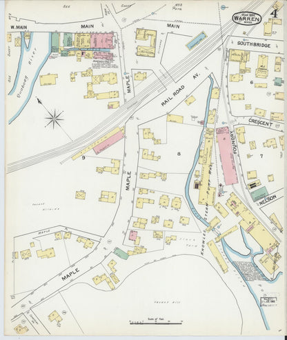 Sanborn Fire Insurance Map from Warren, Worcester County, Massachusetts (1892), Sheet #0004 - Complete Map Set gallery image, historic Sanborn map, vintage wall art, Massachusetts Massachusetts