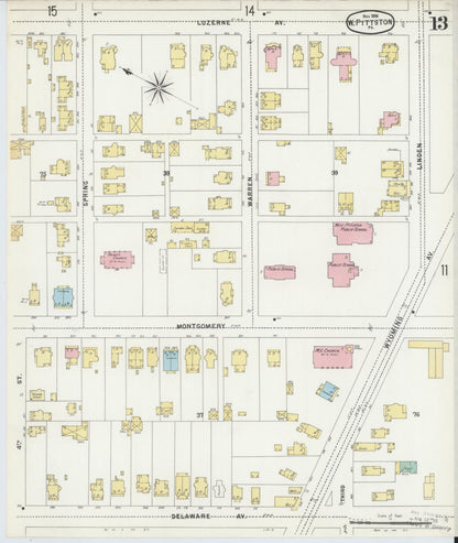 Sanborn Fire Insurance Map from Pittston, Luzerne County, Pennsylvania (1896), Sheet #0013 - Historic Sanborn Fire Insurance Map Print, vintage old map wall art, antique decor, genealogy gift, Pennsylvania Pennsylvania map