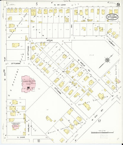Sanborn Fire Insurance Map from Ottumwa, Wapello County, Iowa (1909), Sheet #0009 - Historic Sanborn Fire Insurance Map Print, vintage old map wall art