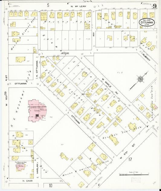 Sanborn Fire Insurance Map from Ottumwa, Wapello County, Iowa (1909), Sheet #0009 - Historic Sanborn Fire Insurance Map Print, vintage old map wall art