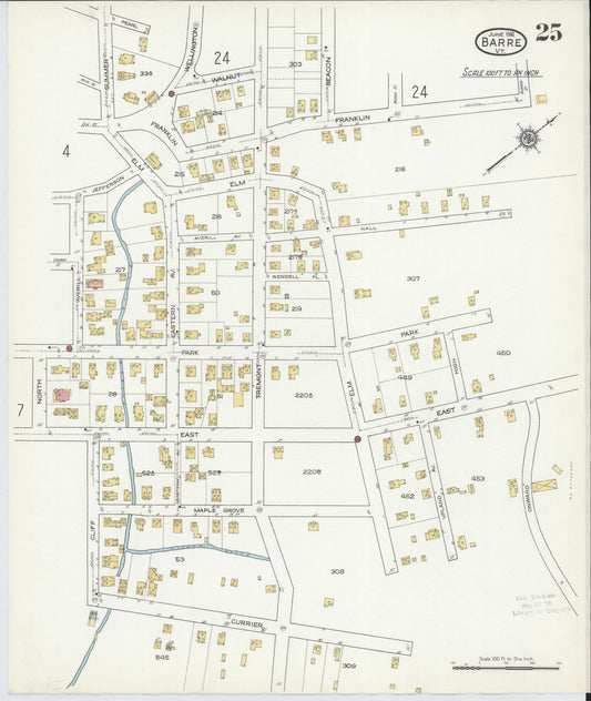 Sanborn Fire Insurance Map from Barre, Washington County, Vermont (1916), Sheet #0025 - Historic Sanborn Fire Insurance Map Print, vintage old map wall art, antique decor, genealogy gift, Vermont Vermont map