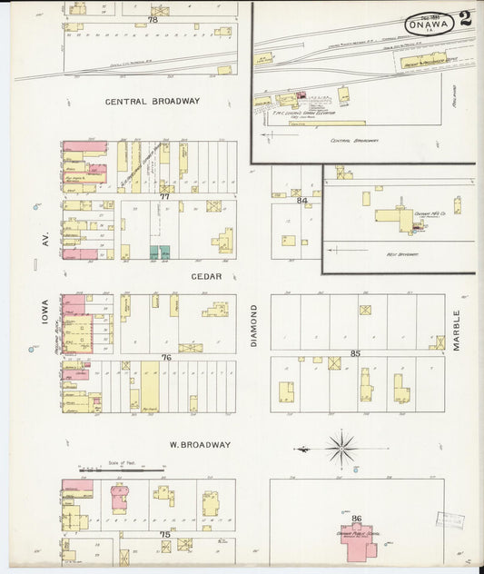 Sanborn Fire Insurance Map from Onawa, Monona County, Iowa (1893), Sheet #0002 - Historic Sanborn Fire Insurance Map Print, vintage old map wall art