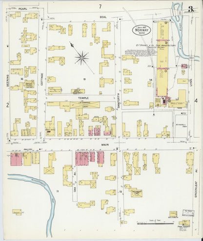 Sanborn Fire Insurance Map from Norway, Oxford County, Maine (1907), Sheet #0003 - Complete Map Set gallery image, historic Sanborn map, vintage wall art, Maine Maine