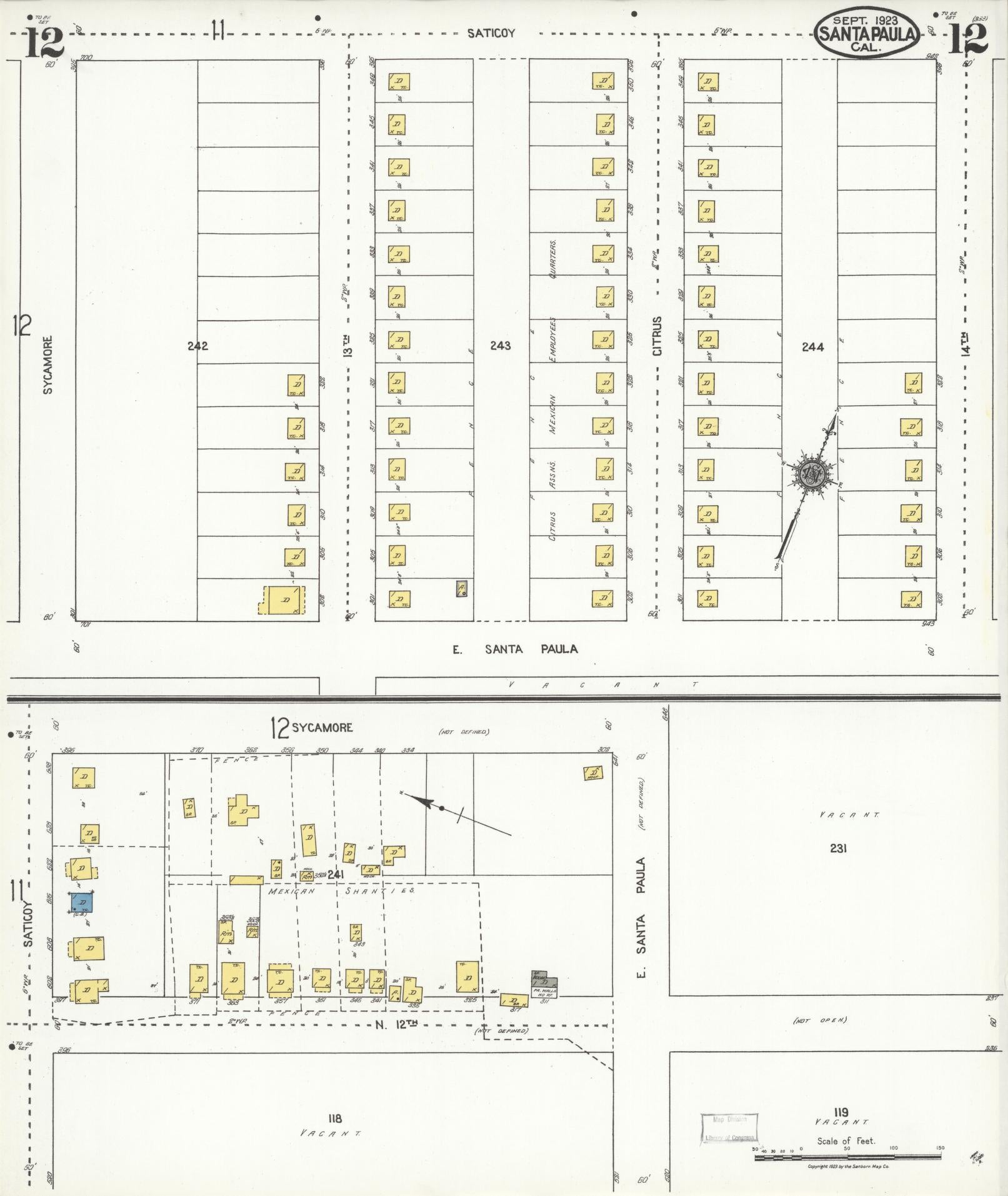 Sanborn Fire Insurance Map from Santa Paula, Ventura County, California (1923), Sheet #0012 - Complete Map Set gallery image, historic Sanborn map, vintage wall art, California California
