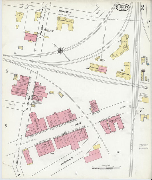 Sanborn Fire Insurance Map from Hamlet, Richmond County, North Carolina (1920), Sheet #0002 - Historic Sanborn Fire Insurance Map Print, vintage old map wall art, antique decor, genealogy gift, North Carolina North Carolina map