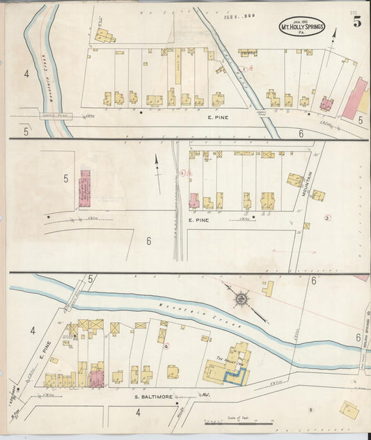 Sanborn Fire Insurance Map from Mount Holly Springs, Cumberland County, Pennsylvania (1929), Sheet #0005 - Historic Sanborn Fire Insurance Map Print, vintage old map wall art, antique decor, genealogy gift, Pennsylvania Pennsylvania map