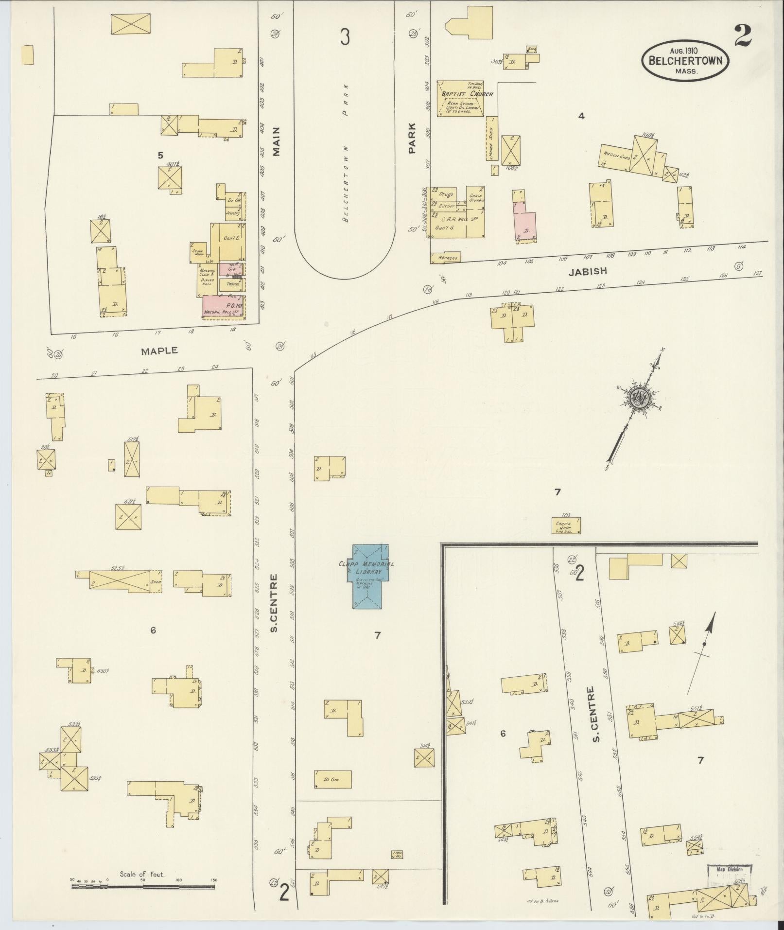 Sanborn Fire Insurance Map from Belchertown, Hampshire County, Massachusetts (1910), Sheet #0002 - Complete Map Set gallery image, historic Sanborn map, vintage wall art, Massachusetts Massachusetts