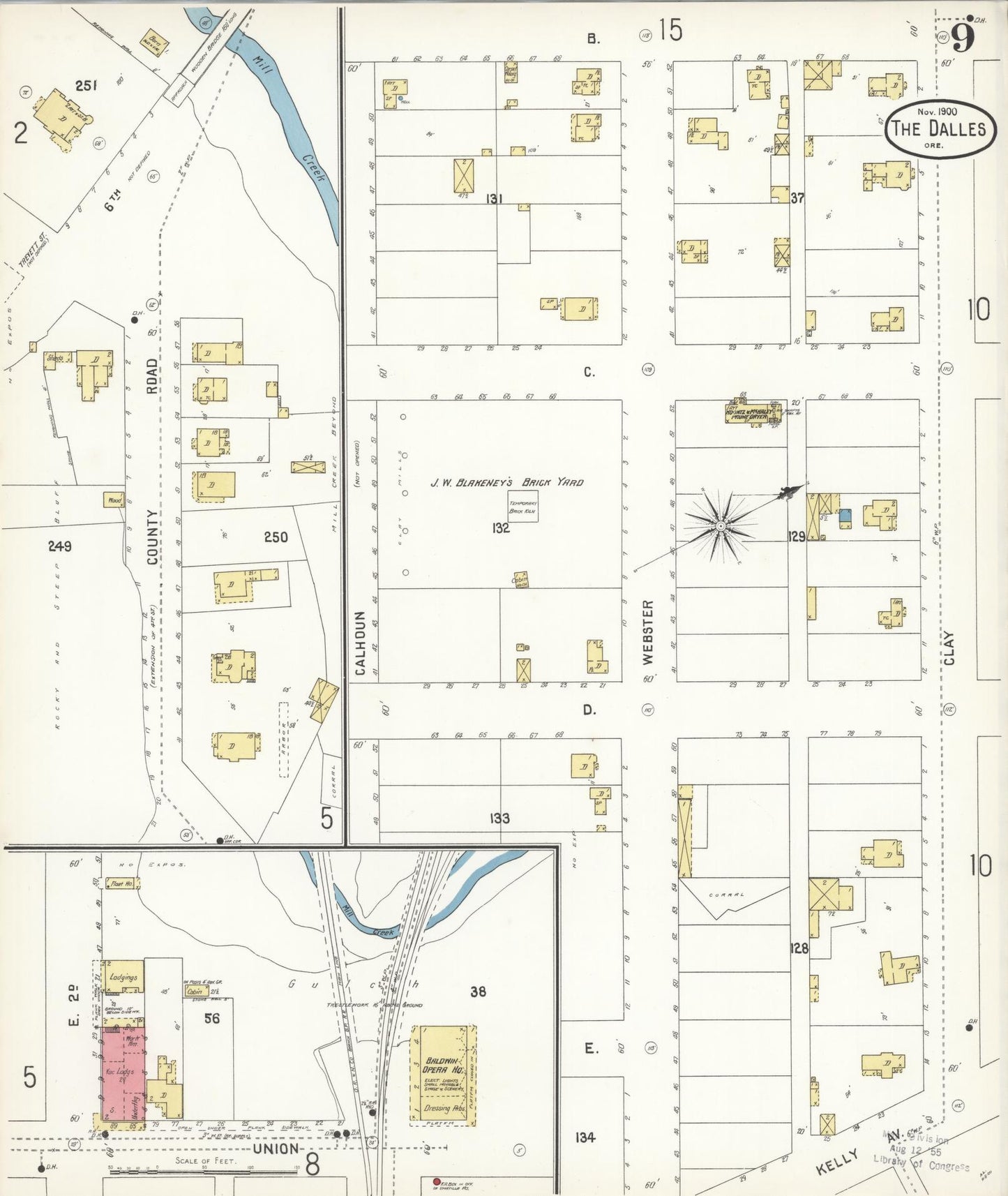 Sanborn Fire Insurance Map from The Dalles, Wasco County, Oregon (1900), Sheet #0009 - Historic Sanborn Fire Insurance Map Print, vintage old map wall art, antique decor, genealogy gift, Oregon Oregon map