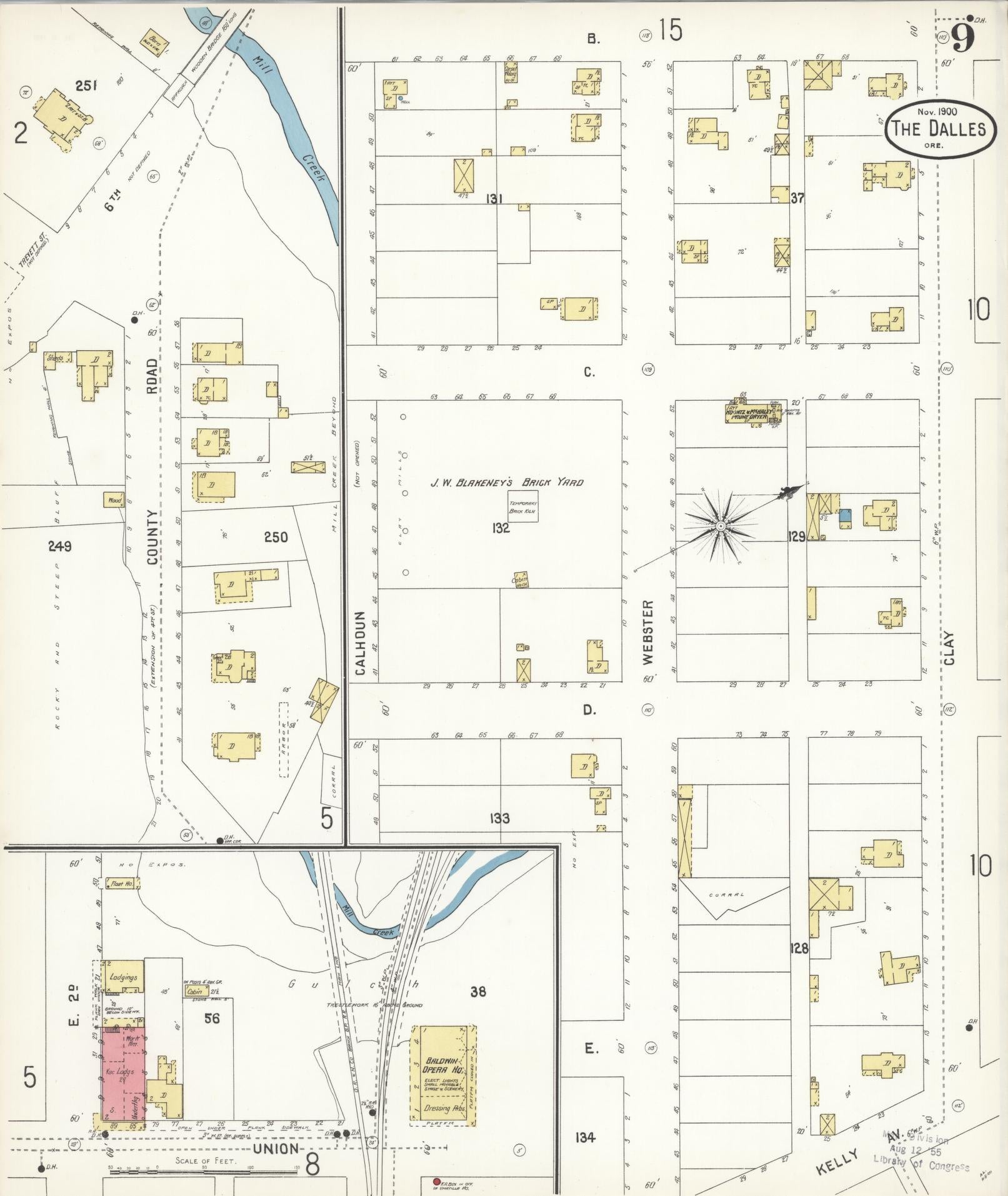 Sanborn Fire Insurance Map from The Dalles, Wasco County, Oregon (1900), Sheet #0009 - Historic Sanborn Fire Insurance Map Print, vintage old map wall art, antique decor, genealogy gift, Oregon Oregon map