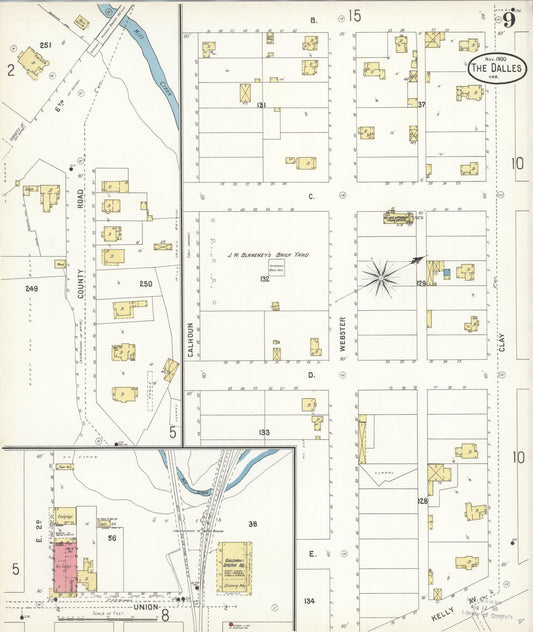 Sanborn Fire Insurance Map from The Dalles, Wasco County, Oregon (1900), Sheet #0009 - Historic Sanborn Fire Insurance Map Print, vintage old map wall art, antique decor, genealogy gift, Oregon Oregon map