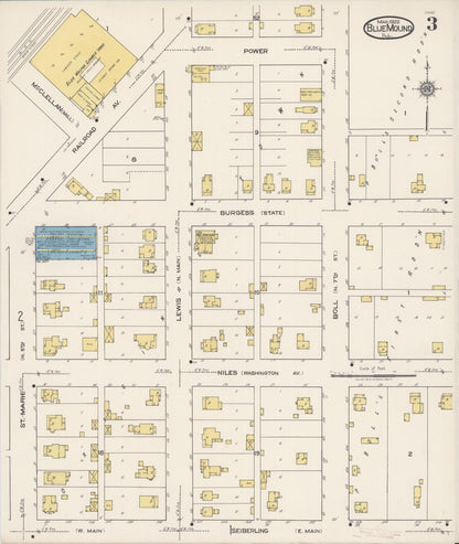 Sanborn Fire Insurance Map from Blue Mound, Macon County, Illinois (1922), Sheet #0003 - Historic Sanborn Fire Insurance Map Print, vintage old map wall art, antique decor, genealogy gift, Illinois Illinois map