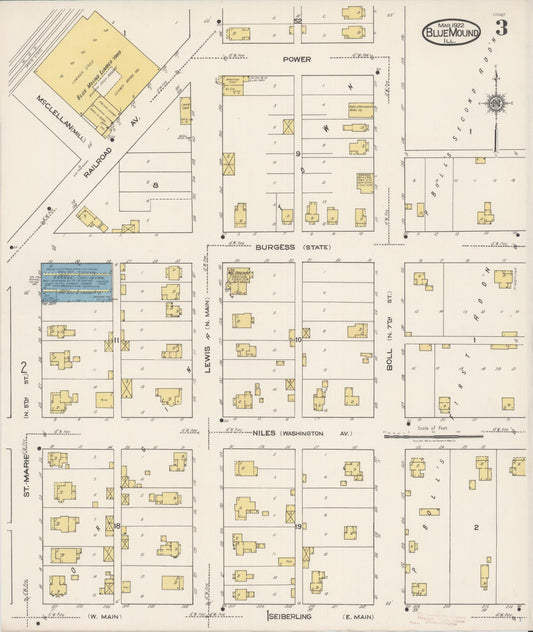 Sanborn Fire Insurance Map from Blue Mound, Macon County, Illinois (1922), Sheet #0003 - Historic Sanborn Fire Insurance Map Print, vintage old map wall art, antique decor, genealogy gift, Illinois Illinois map