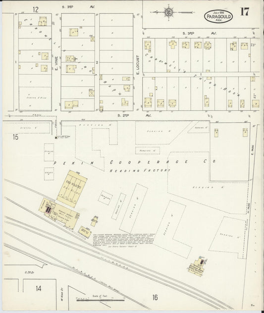 Sanborn Fire Insurance Map from Paragould, Greene County, Arkansas (1914), Sheet #0017 - Historic Sanborn Fire Insurance Map Print, vintage old map wall art, antique decor, genealogy gift, Arkansas Arkansas map