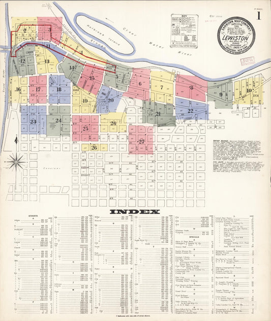 Sanborn Fire Insurance Map from Lewiston, Nez Perce County, Idaho (1909), Sheet #0001 - Historic Sanborn Fire Insurance Map Print, vintage old map wall art, antique decor, genealogy gift, Idaho Idaho map