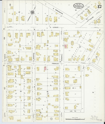 Sanborn Fire Insurance Map from Norwalk, Huron County, Ohio (1911), Sheet #0012 - Historic Sanborn Fire Insurance Map Print, vintage old map wall art, antique decor, genealogy gift, Ohio Ohio map