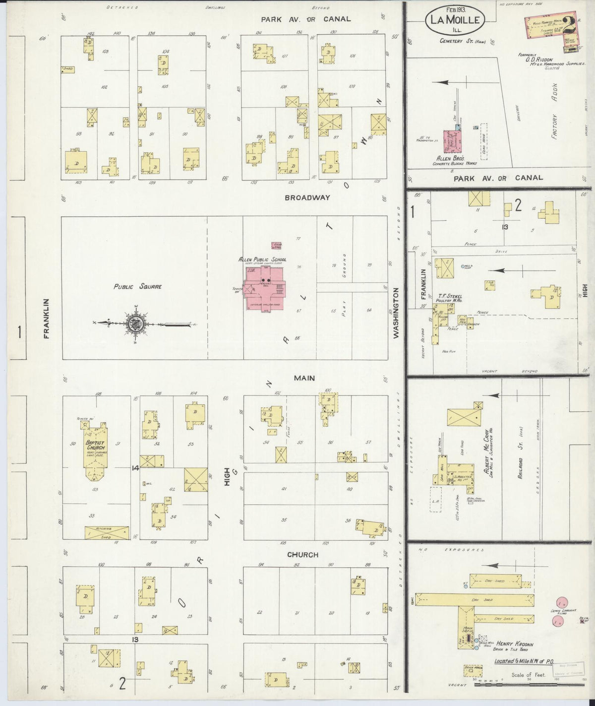 Sanborn Fire Insurance Map from La Moille, Bureau County, Illinois (1913), Sheet #0002 - Historic Sanborn Fire Insurance Map Print, vintage old map wall art, antique decor, genealogy gift, Illinois Illinois map