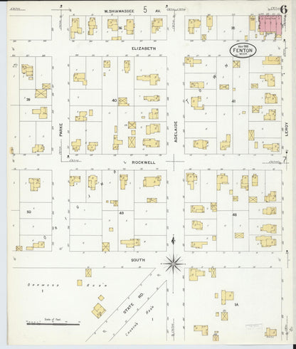 Sanborn Fire Insurance Map from Fenton, Genesee County, Michigan (1908), Sheet #0006 - Historic Sanborn Fire Insurance Map Print, vintage old map wall art, antique decor, genealogy gift, Michigan Michigan map