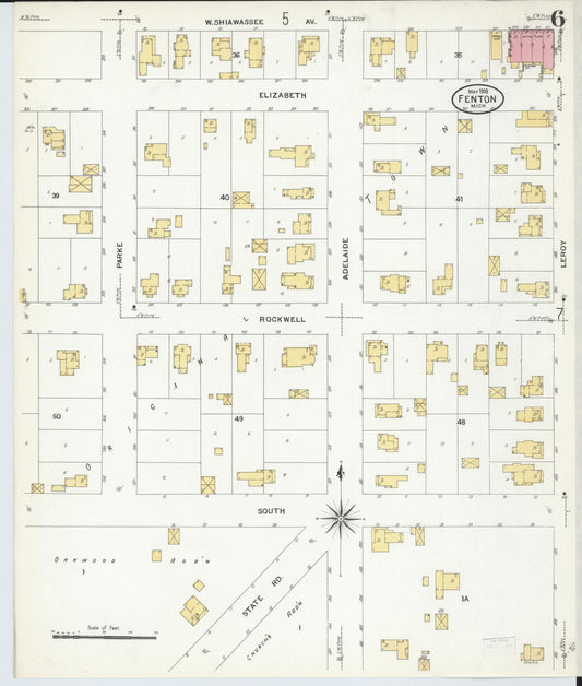 Sanborn Fire Insurance Map from Fenton, Genesee County, Michigan (1908), Sheet #0006 - Historic Sanborn Fire Insurance Map Print, vintage old map wall art, antique decor, genealogy gift, Michigan Michigan map
