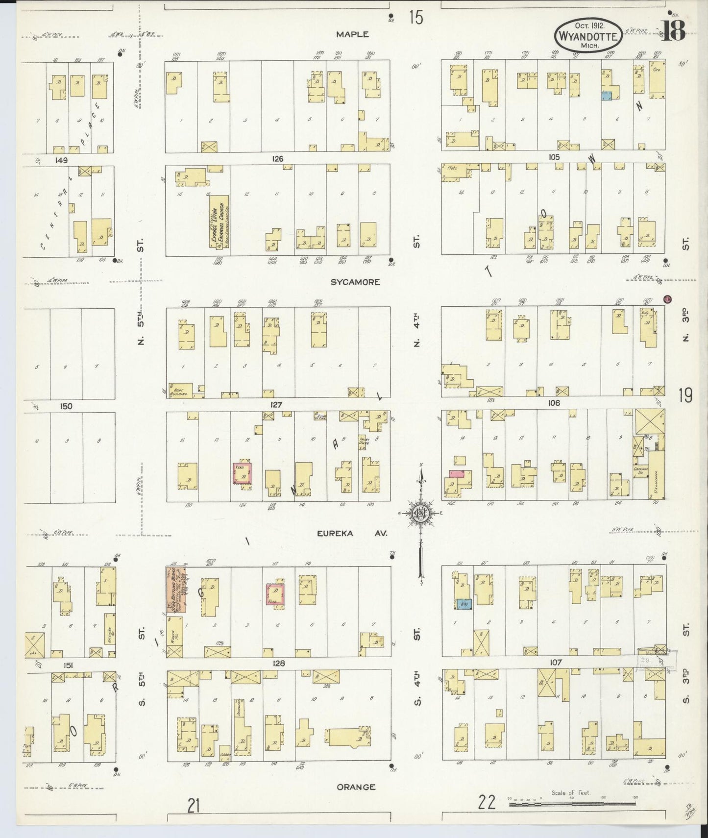 Sanborn Fire Insurance Map from Wyandotte, Wayne County, Michigan (1912), Sheet #0018 - Historic Sanborn Fire Insurance Map Print, vintage old map wall art, antique decor, genealogy gift, Michigan Michigan map