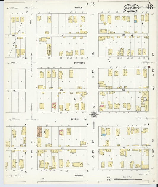 Sanborn Fire Insurance Map from Wyandotte, Wayne County, Michigan (1912), Sheet #0018 - Historic Sanborn Fire Insurance Map Print, vintage old map wall art, antique decor, genealogy gift, Michigan Michigan map