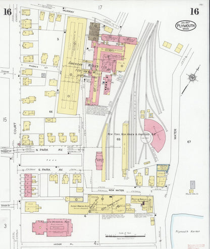 Sanborn Fire Insurance Map from Plymouth, Plymouth County, Massachusetts (1927), Sheet #0016 - Complete Map Set gallery image, historic Sanborn map, vintage wall art, Massachusetts Massachusetts