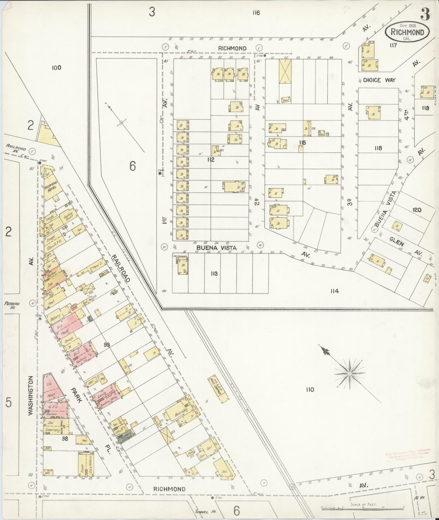 Sanborn Fire Insurance Map from Richmond, Contra Costa County, California (1905), Sheet #0003 - Complete Map Set gallery image, historic Sanborn map, vintage wall art, California California