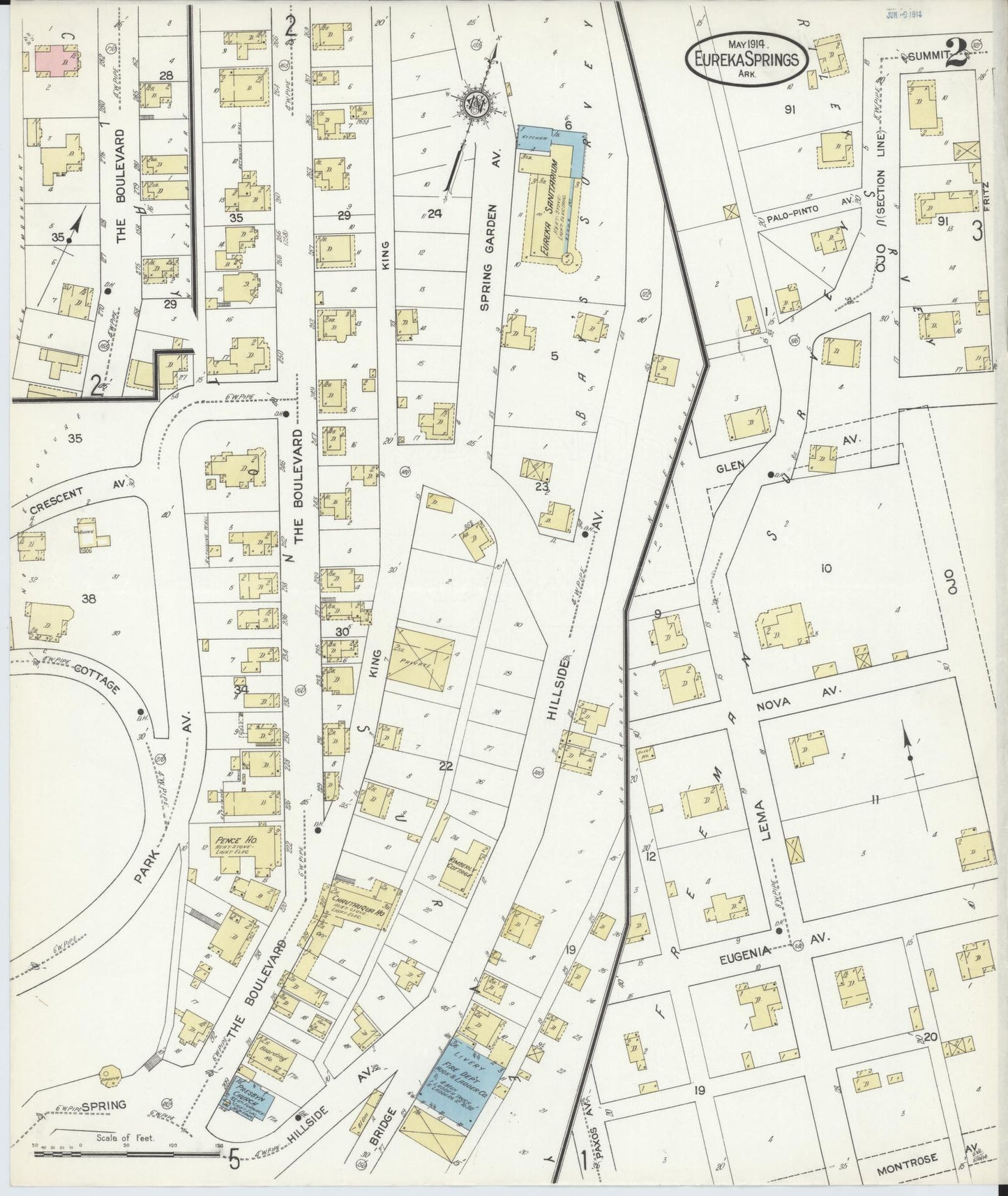 Sanborn Fire Insurance Map from Eureka Springs, Carroll County, Arkansas (1914), Sheet #0002 - Historic Sanborn Fire Insurance Map Print, vintage old map wall art, antique decor, genealogy gift, Arkansas Arkansas map