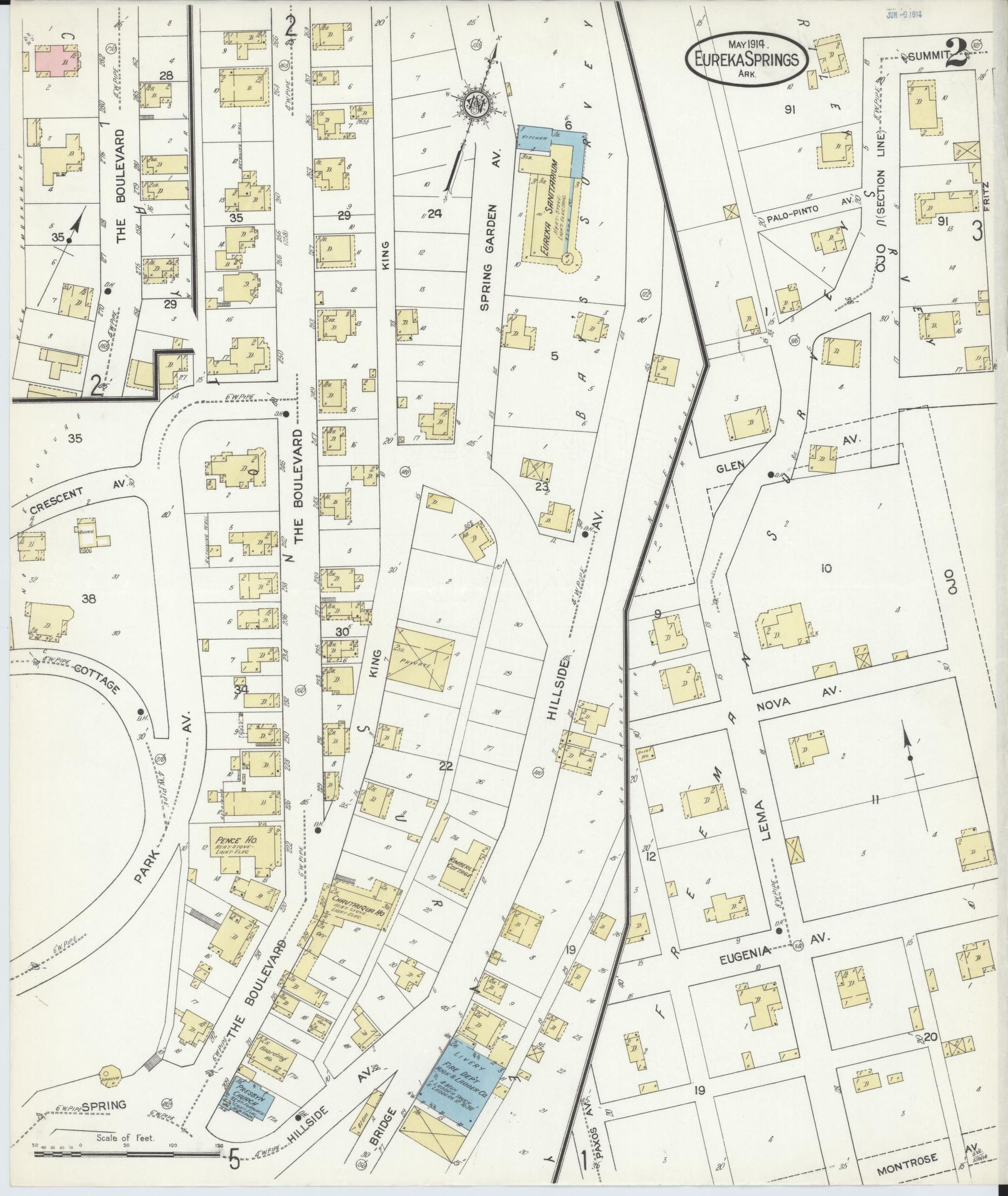 Sanborn Fire Insurance Map from Eureka Springs, Carroll County, Arkansas (1914), Sheet #0002 - Historic Sanborn Fire Insurance Map Print, vintage old map wall art, antique decor, genealogy gift, Arkansas Arkansas map