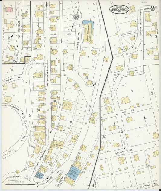 Sanborn Fire Insurance Map from Eureka Springs, Carroll County, Arkansas (1914), Sheet #0002 - Historic Sanborn Fire Insurance Map Print, vintage old map wall art, antique decor, genealogy gift, Arkansas Arkansas map