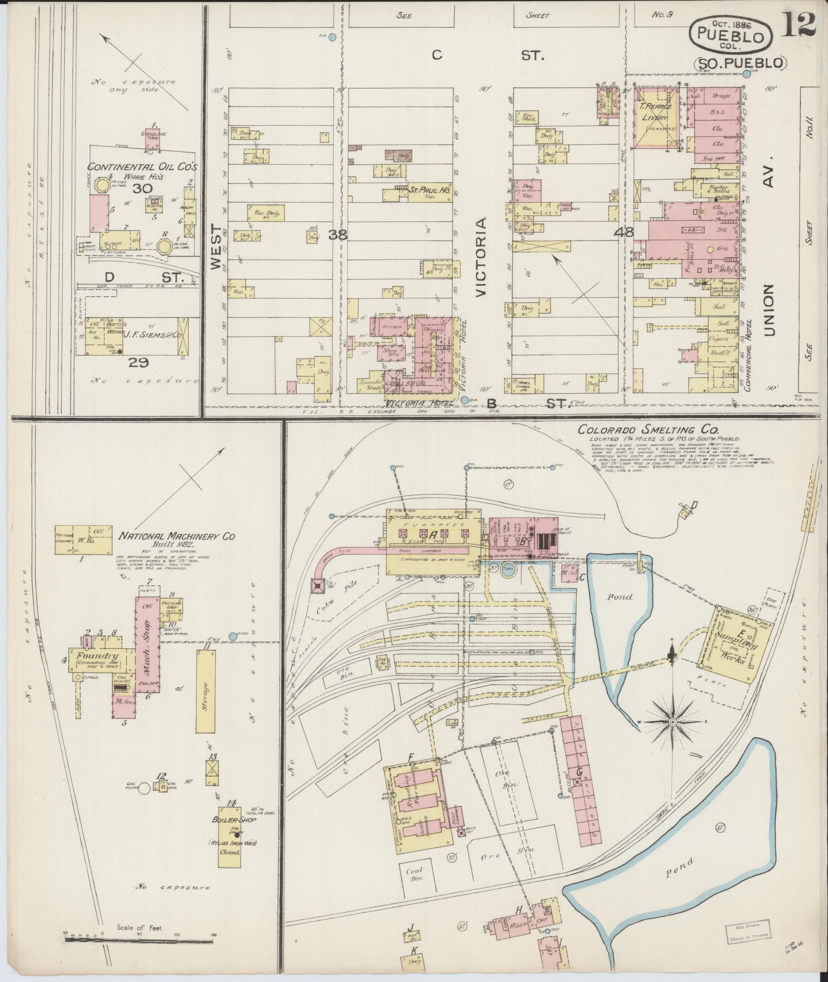 Sanborn Fire Insurance Map from Pueblo, Pueblo County, Colorado (1886), Sheet #0012 - Complete Map Set gallery image, historic Sanborn map, vintage wall art, Colorado Colorado