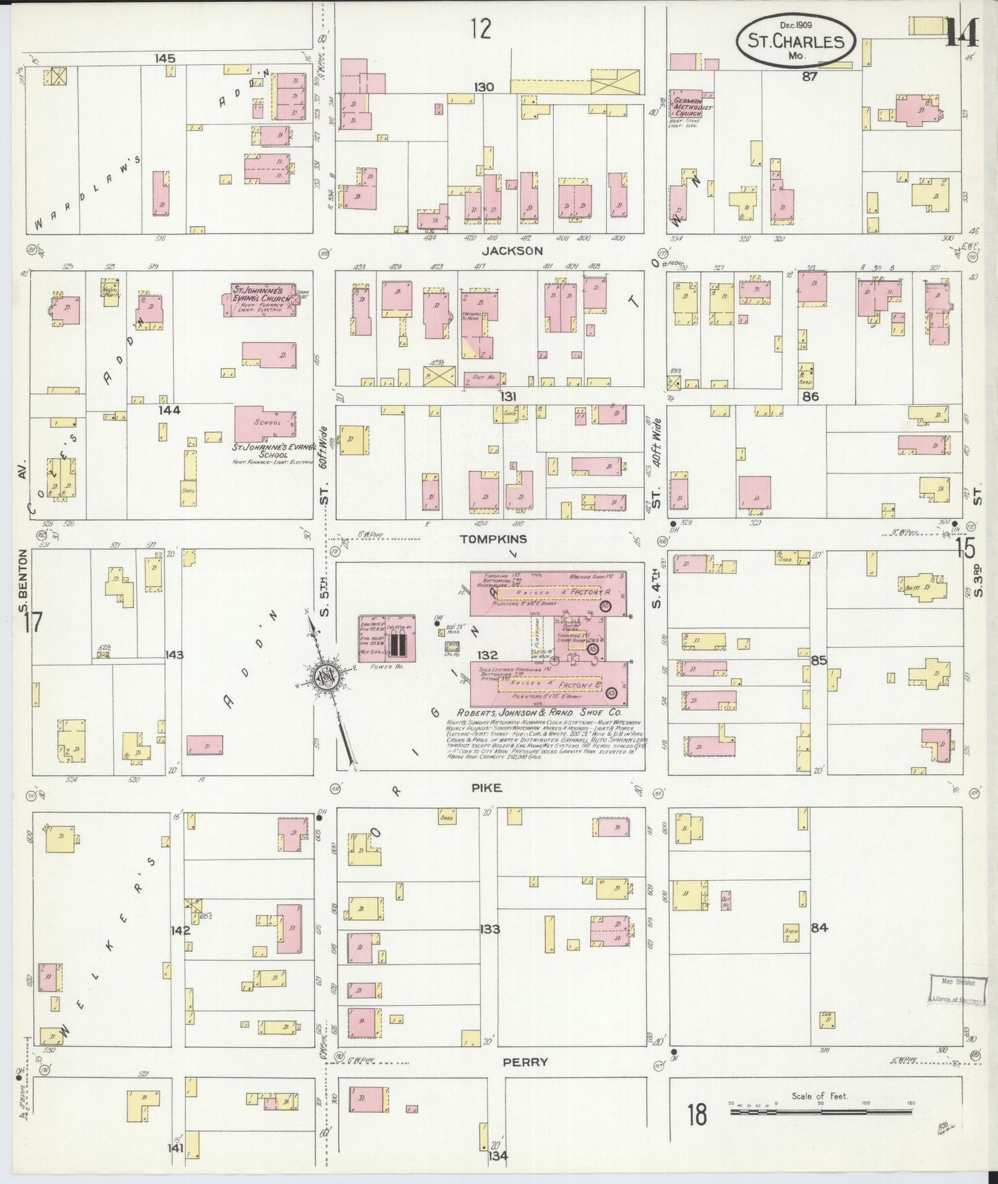 Sanborn Fire Insurance Map from Saint Charles, Saint Charles County, Missouri (1909), Sheet #0014 - Historic Sanborn Fire Insurance Map Print, vintage old map wall art, antique decor, genealogy gift, Missouri Missouri map