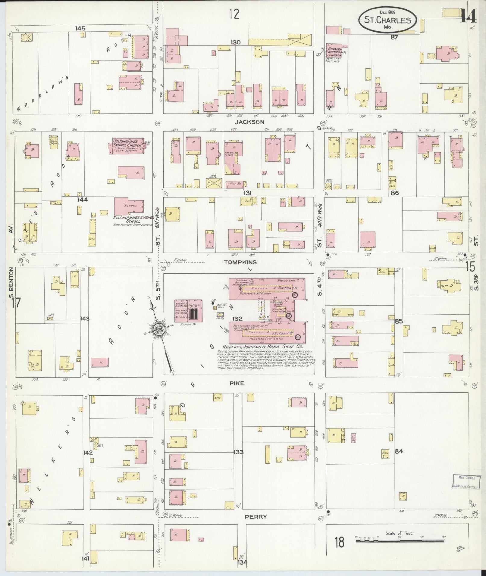 Sanborn Fire Insurance Map from Saint Charles, Saint Charles County, Missouri (1909), Sheet #0014 - Historic Sanborn Fire Insurance Map Print, vintage old map wall art, antique decor, genealogy gift, Missouri Missouri map