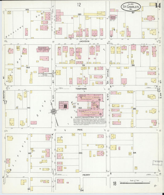 Sanborn Fire Insurance Map from Saint Charles, Saint Charles County, Missouri (1909), Sheet #0014 - Historic Sanborn Fire Insurance Map Print, vintage old map wall art, antique decor, genealogy gift, Missouri Missouri map
