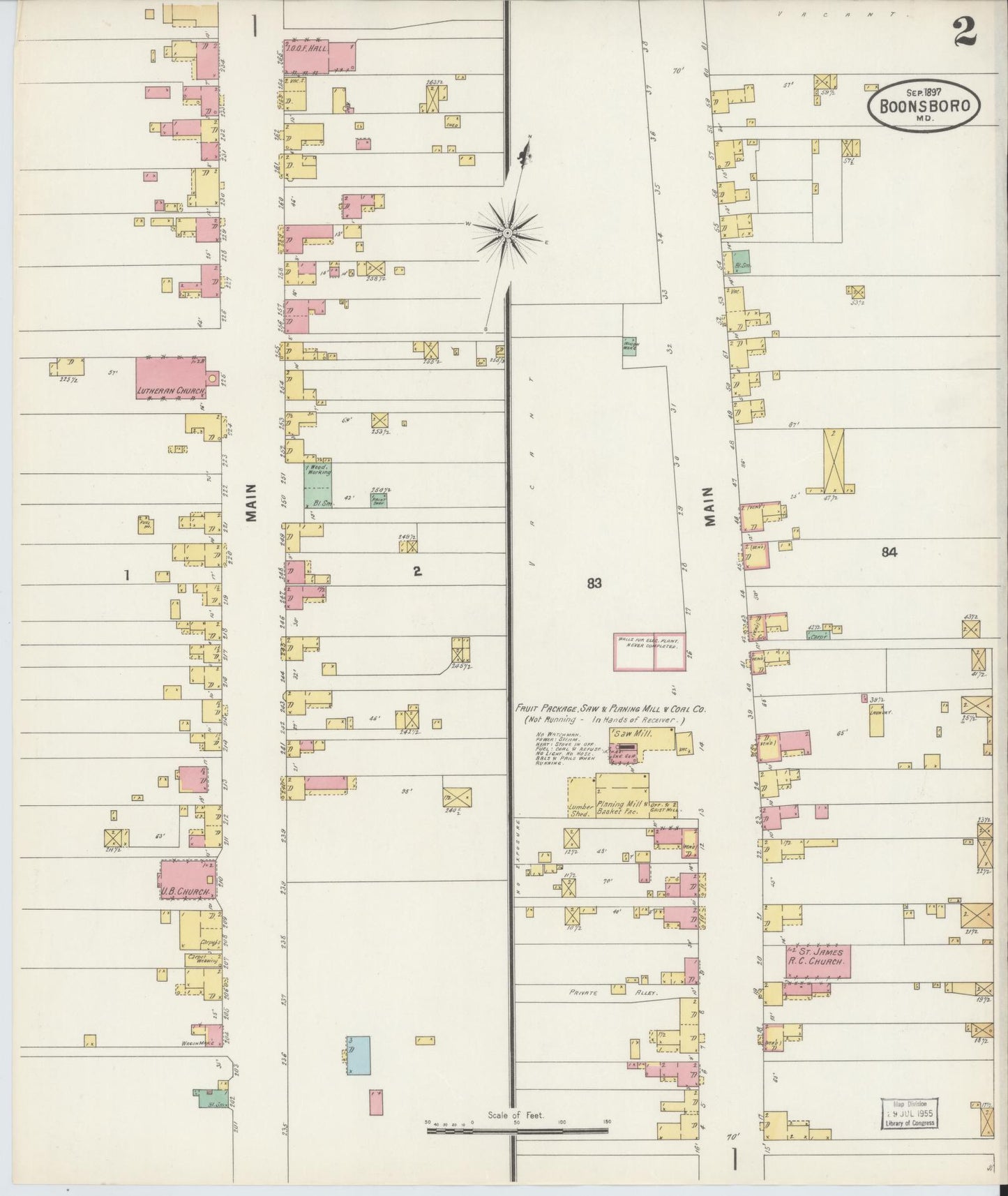 Washington, Maryland - 1897 - Sanborn Fire Insurance Map, Sheet #0002 - Historic Sanborn Fire Insurance Map Print, Washington Maryland 1897 0002 vintage old map wall art