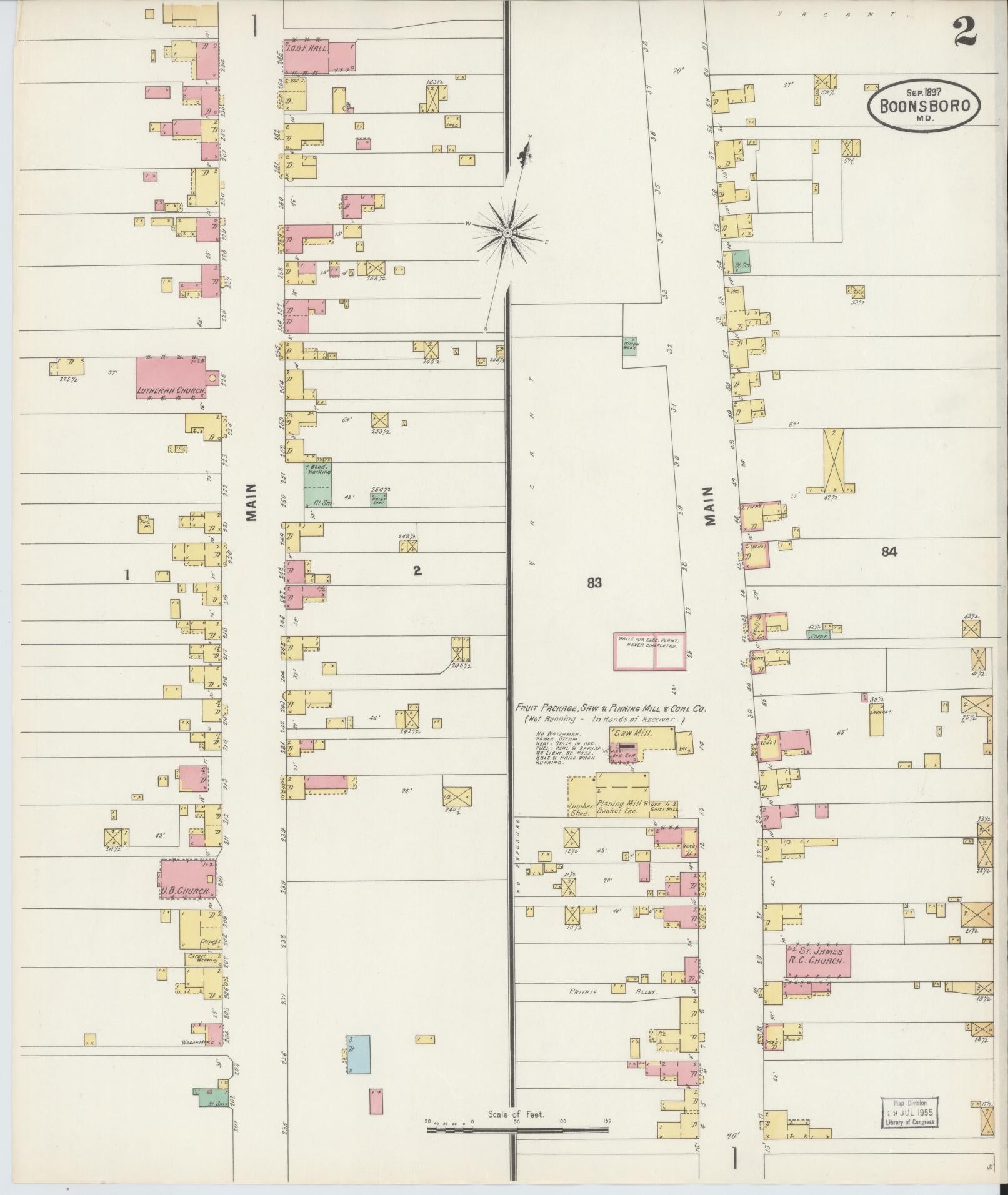 Washington, Maryland - 1897 - Sanborn Fire Insurance Map, Sheet #0002 - Historic Sanborn Fire Insurance Map Print, Washington Maryland 1897 0002 vintage old map wall art
