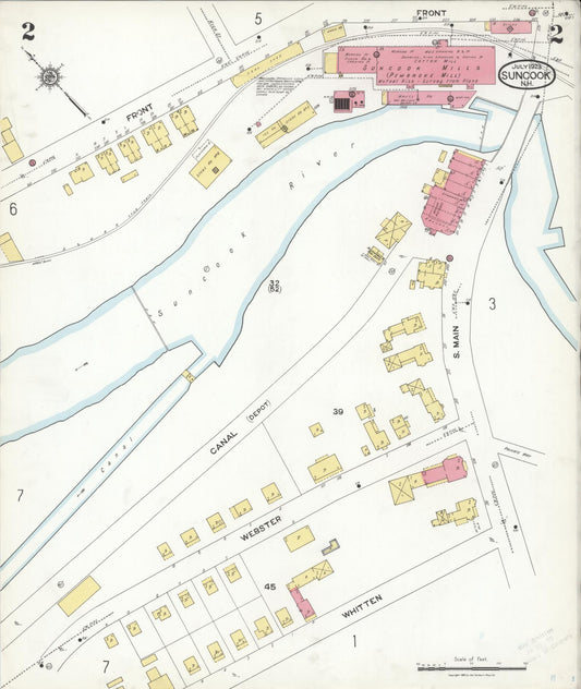 Sanborn Fire Insurance Map from Suncook, Merrimack County, New Hampshire (1923), Sheet #0002 - Historic Sanborn Fire Insurance Map Print, vintage old map wall art, antique decor, genealogy gift, New Hampshire New Hampshire map