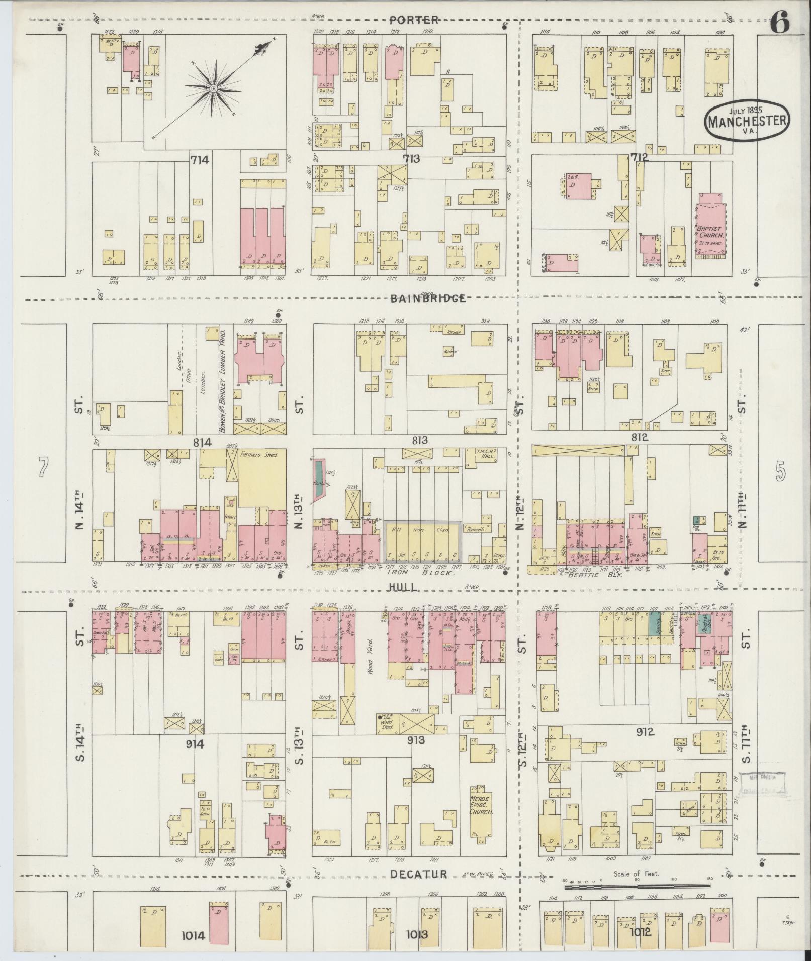 Sanborn Fire Insurance Map from Manchester, Chesterfield County, Virginia. (1895), Sheet 6 – Historic Sanborn Fire Insurance Map Print