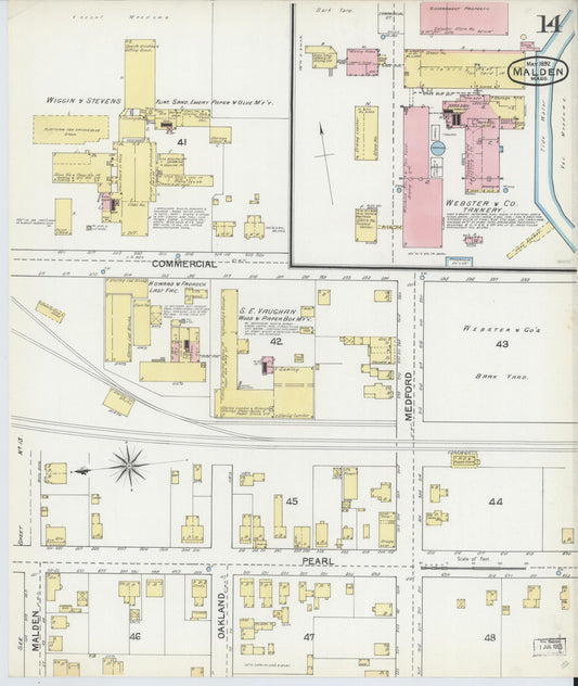 Sanborn Fire Insurance Map from Malden, Middlesex County, Massachusetts (1892), Sheet #0014 - Historic Sanborn Fire Insurance Map Print, vintage old map wall art, antique decor, genealogy gift, Massachusetts Massachusetts map