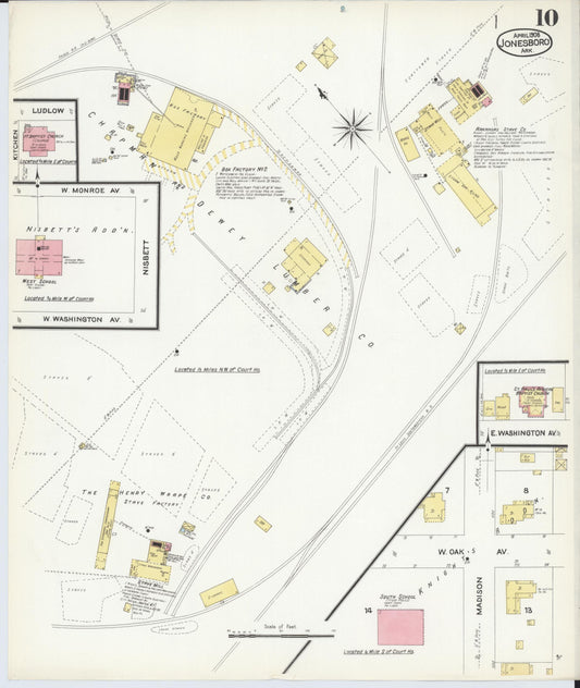 Sanborn Fire Insurance Map from Jonesboro, Craighead County, Arkansas (1908), Sheet #0010 - Historic Sanborn Fire Insurance Map Print, vintage old map wall art, antique decor, genealogy gift, Arkansas Arkansas map