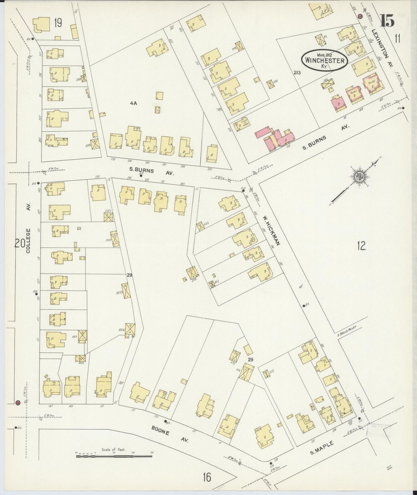 Sanborn Fire Insurance Map from Winchester, Clark County, Kentucky (1912), Sheet #0015 - Complete Map Set gallery image, historic Sanborn map, vintage wall art, Kentucky Kentucky
