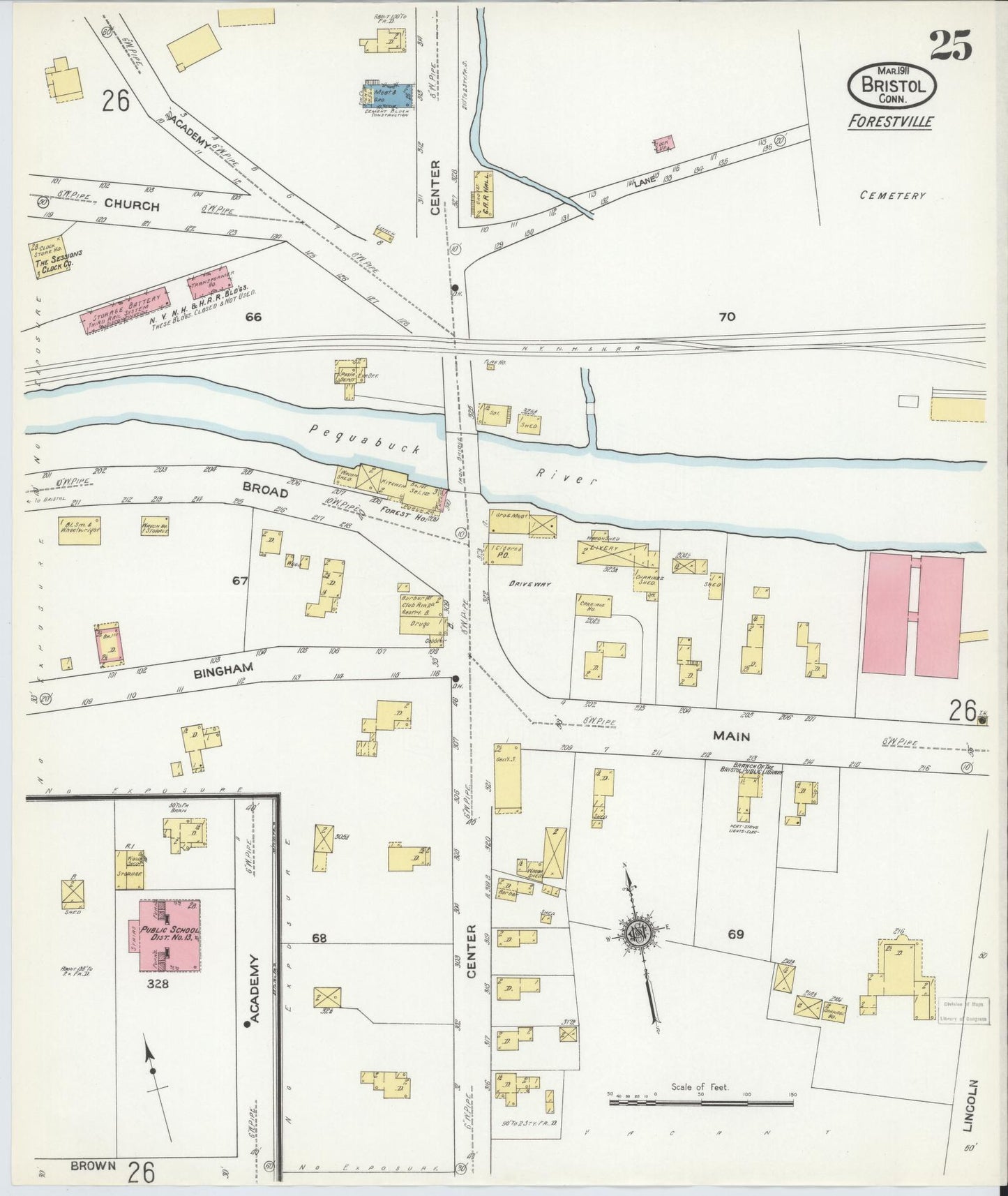 Sanborn Fire Insurance Map from Bristol, Hartford County, Connecticut (1911), Sheet #0025 - Complete Map Set gallery image, historic Sanborn map, vintage wall art, Connecticut Connecticut