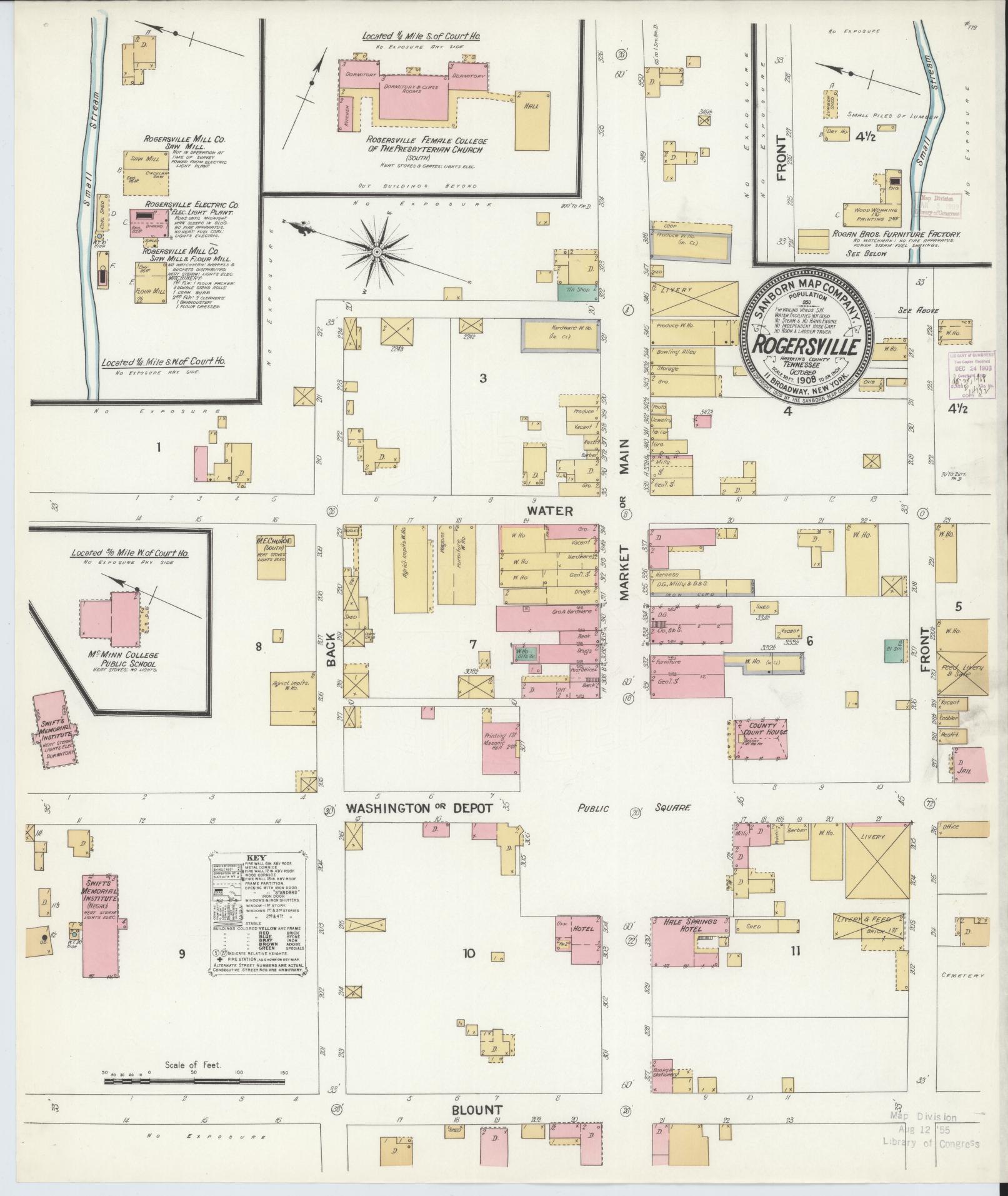 Sanborn Fire Insurance Map from Rogersville, Hawkins County, Tennessee. (1908) – Historic Sanborn Fire Insurance Map Print