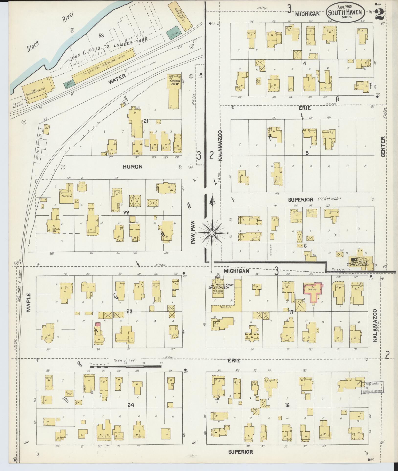 Sanborn Fire Insurance Map from South Haven, Van Buren County, Michigan (1902), Sheet #0002 - Complete Map Set gallery image, historic Sanborn map, vintage wall art, Michigan Michigan